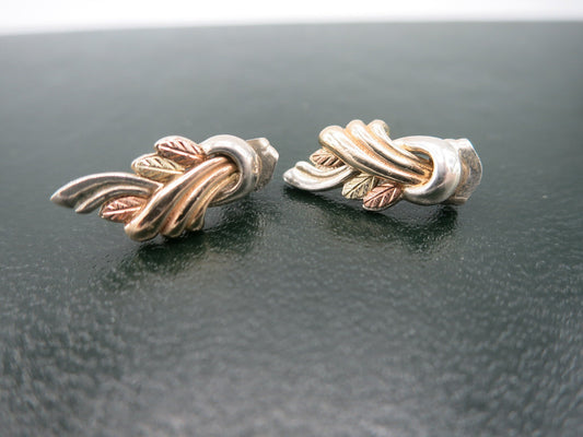 Vintage Coleman and Co Sterling and 10k Art Deco Black Hills Gold Earrings, Vintage Black Hills Gold Stud Earrings