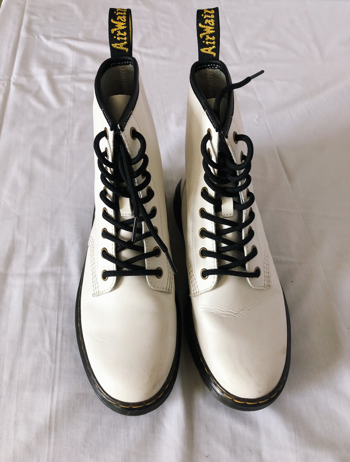Dr. Martens Zavala White Leather Combat Boots, Men's sz 7 / Women's sz 8