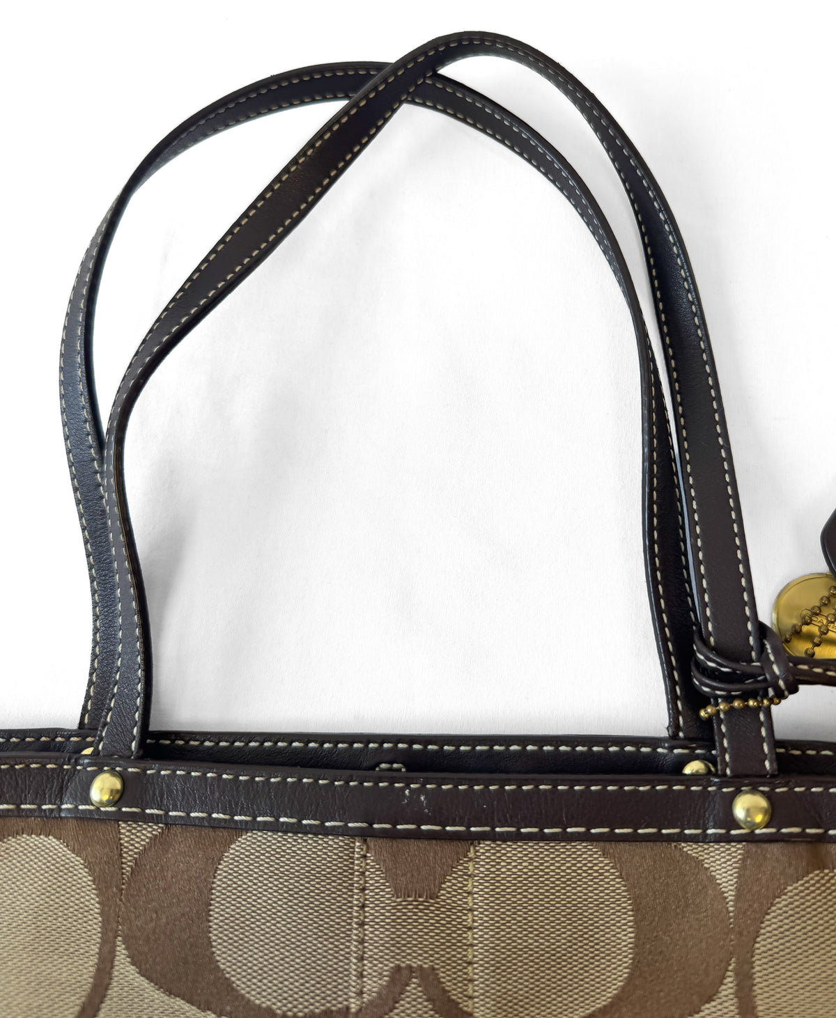 Y2K Coach Canvas Signature Stripe Beige Shoulder Tote Bag, Style #10124