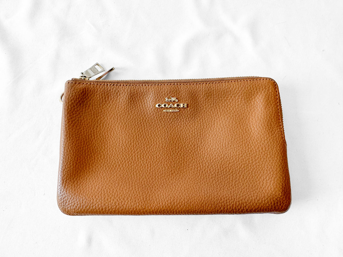 Coach Camel Brown Pebbled Leather Wallet Wristlet