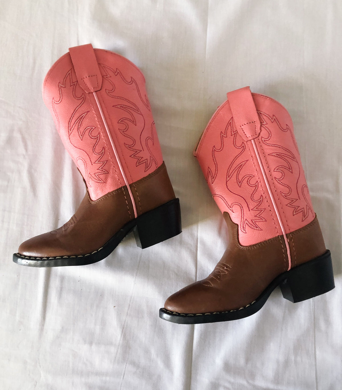 Old West Brown Cowhide Boots, Kids 8.5 D