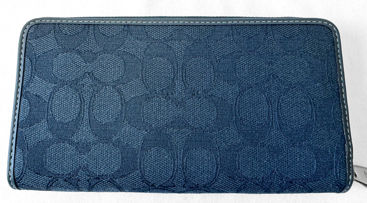 NWT Coach Jacquard Canvas Dark Denim Blue Signature C Accordion Wallet