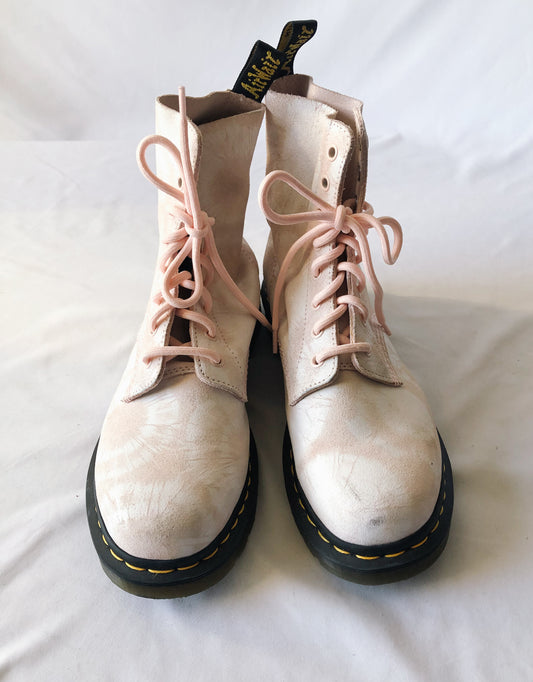 Dr Martens 1460 Pascal Tie Dye Pink White Suede Combat Boots, Women's Sz. 9