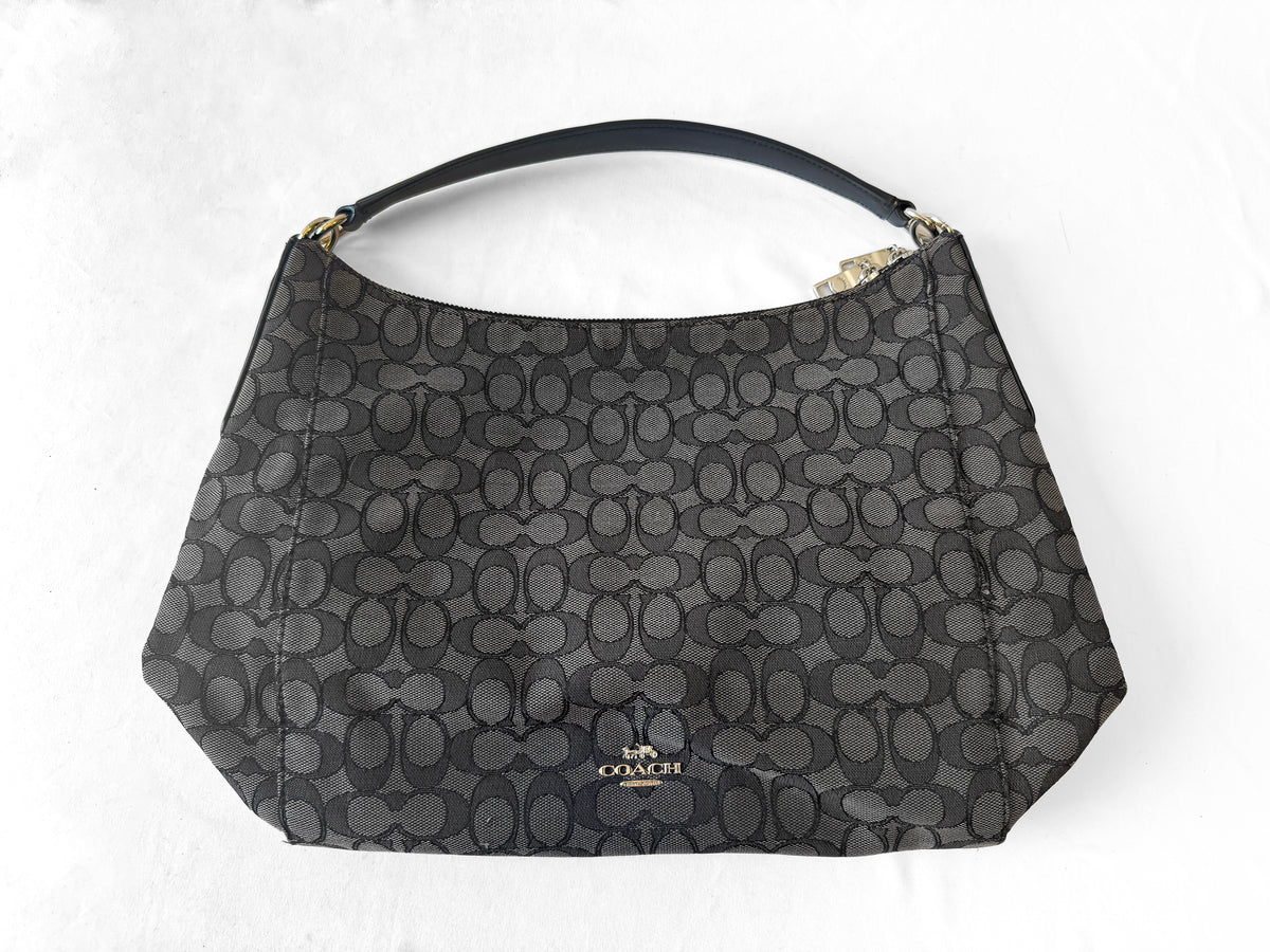 Coach East/West Signature Celeste Jacquard Dark Gray Hobo Shoulder Bag, Style #56327