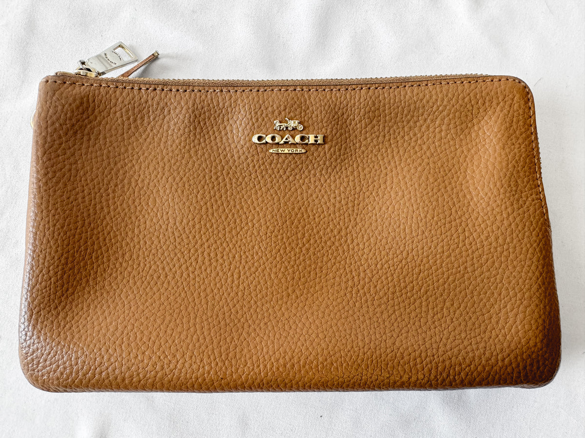 Coach Camel Brown Pebbled Leather Wallet Wristlet