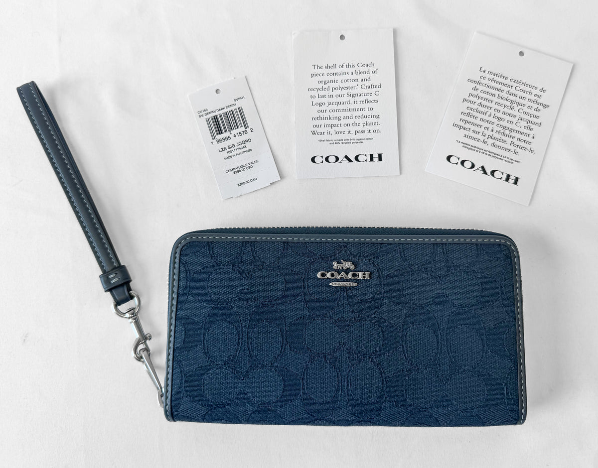 NWT Coach Jacquard Canvas Dark Denim Blue Signature C Accordion Wallet