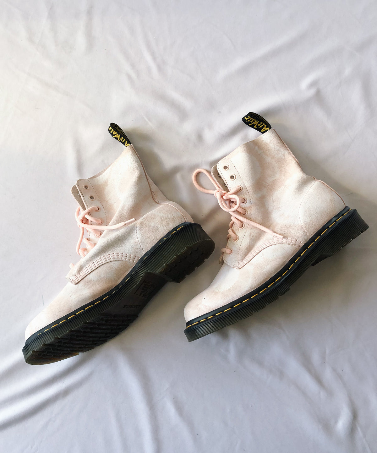 Dr Martens 1460 Pascal Tie Dye Pink White Suede Combat Boots, Women's Sz. 9