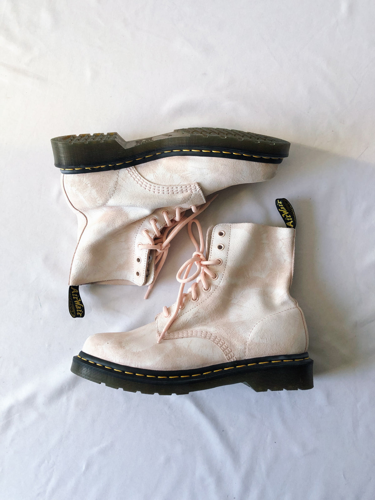 Dr Martens 1460 Pascal Tie Dye Pink White Suede Combat Boots, Women's Sz. 9