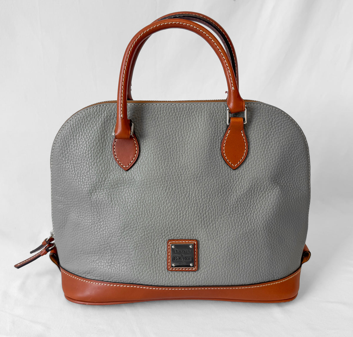 Dooney and Bourke Gray Pebbled Leather Dome Satchel Handbag