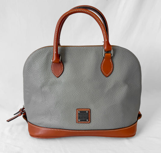 Dooney and Bourke Gray Pebbled Leather Dome Satchel Handbag