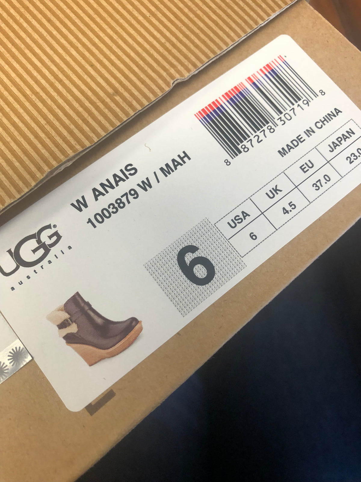 UGG Anais Brown Leather Wedge Booties, Women's Sz. 6