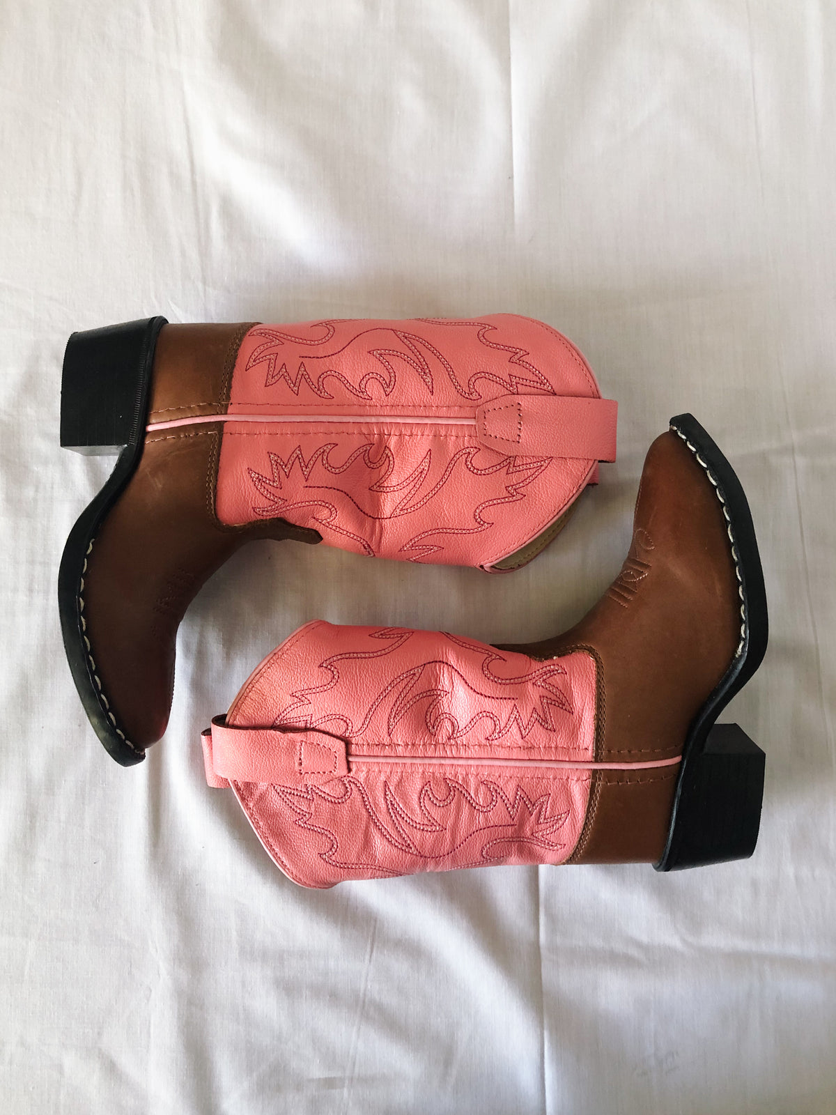 Old West Brown Cowhide Boots, Kids 8.5 D