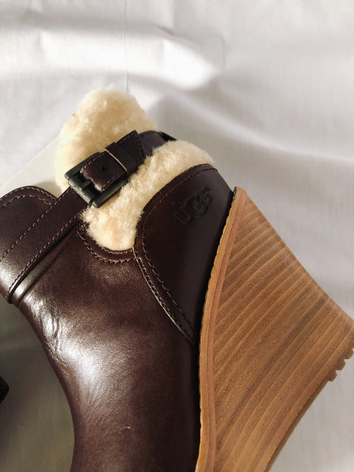 UGG Anais Brown Leather Wedge Booties, Women's Sz. 6