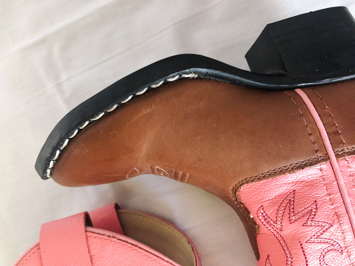 Old West Brown Cowhide Boots, Kids 8.5 D
