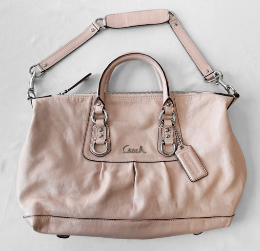 Y2K Coach Ashley Pearlized Blush Pink Leather Satchel with Detachable Shoulder Strap, Style #15445