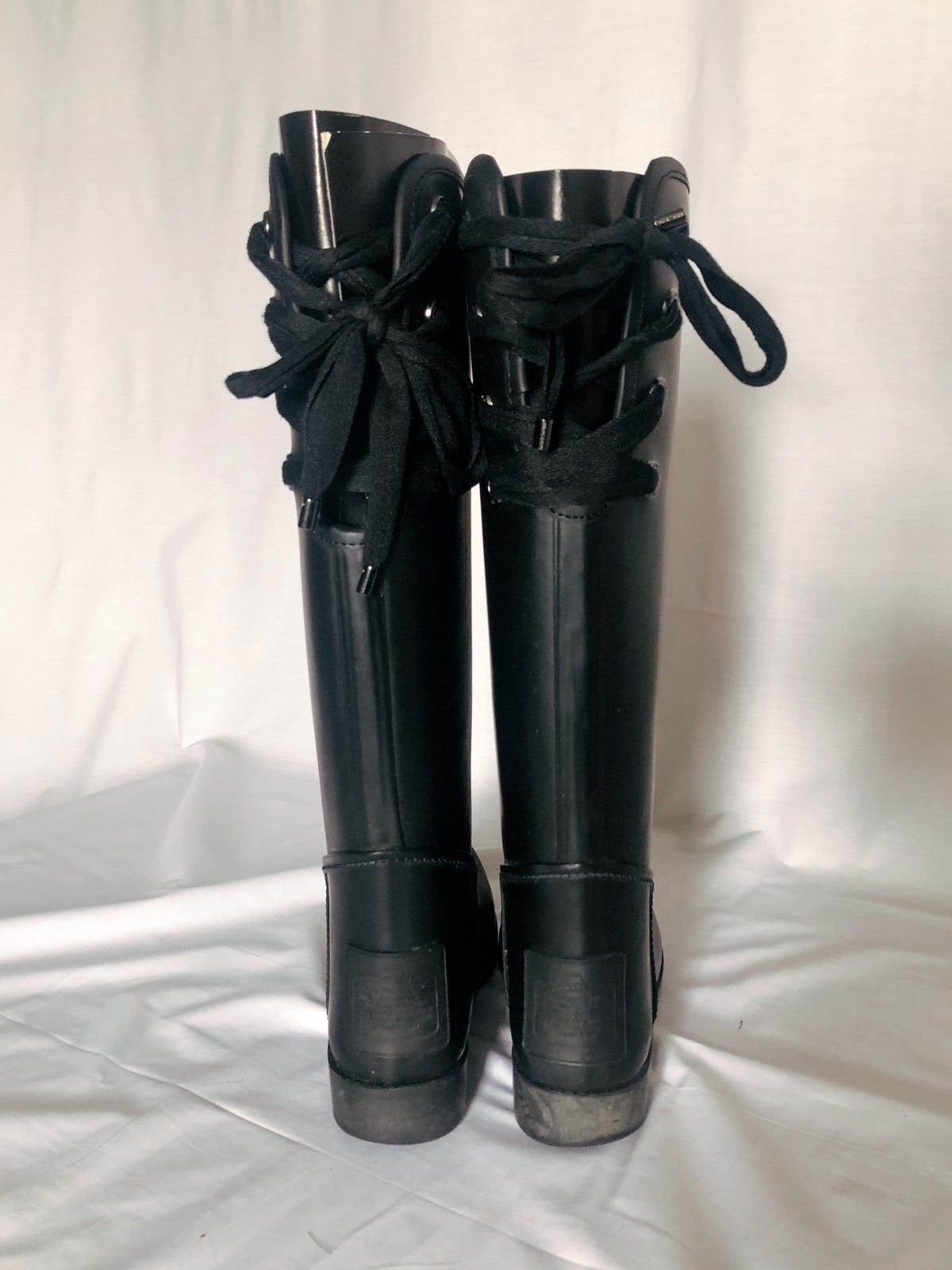 Coach Black Rubber Rain Boots with Fleece Lined Interior, Women's Sz. 8