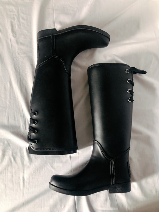 Coach Black Rubber Rain Boots with Fleece Lined Interior, Women's Sz. 8