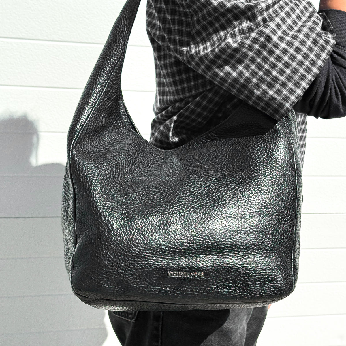 Michael Kors Black Pebbled Leather Slouchy Large Hobo Shoulder Bag