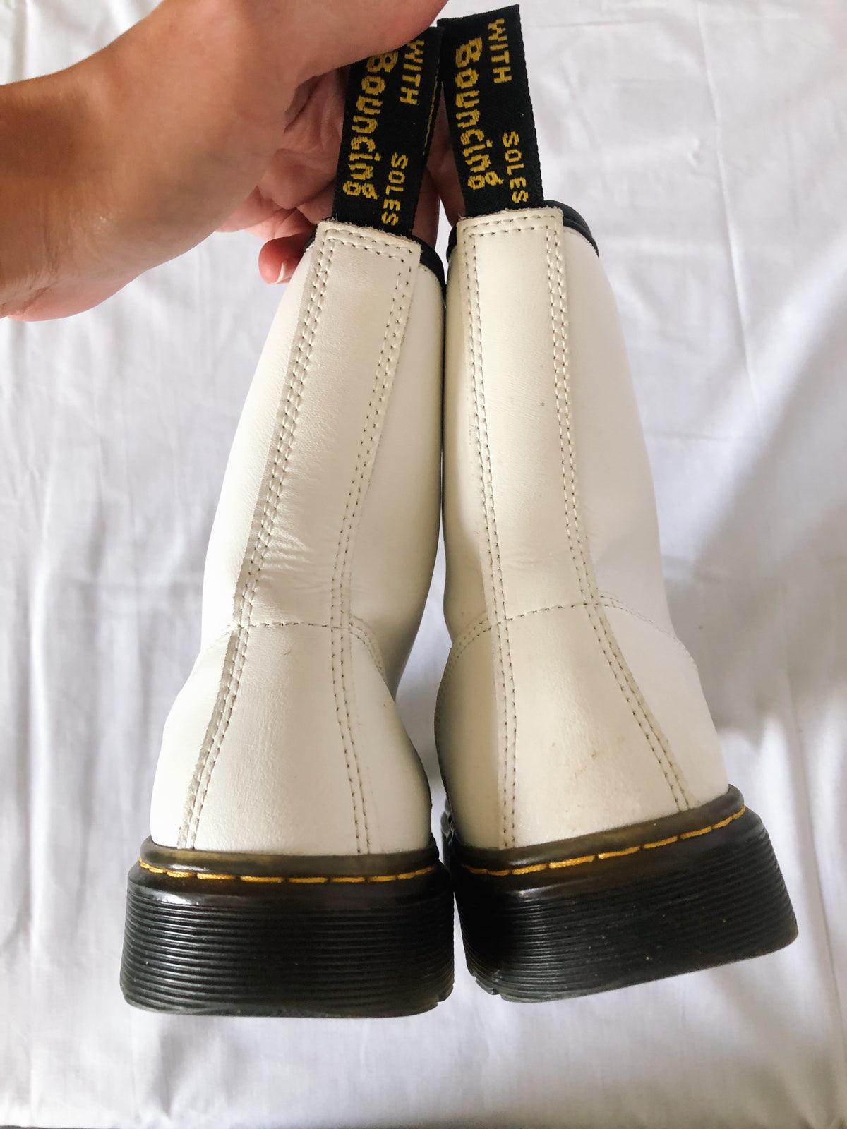 Dr. Martens Zavala White Leather Combat Boots, Men's sz 7 / Women's sz 8
