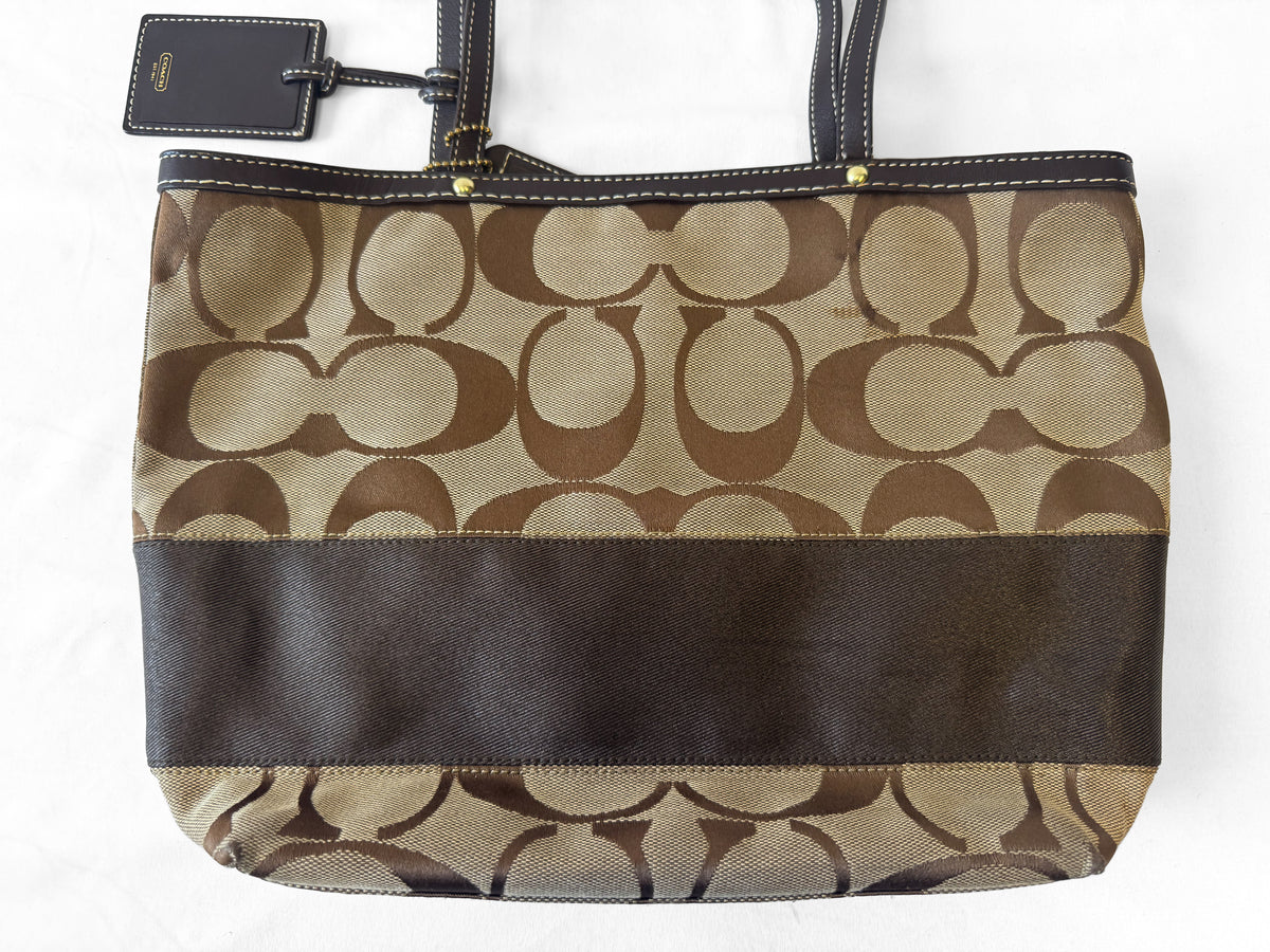 Y2K Coach Canvas Signature Stripe Beige Shoulder Tote Bag, Style #10124