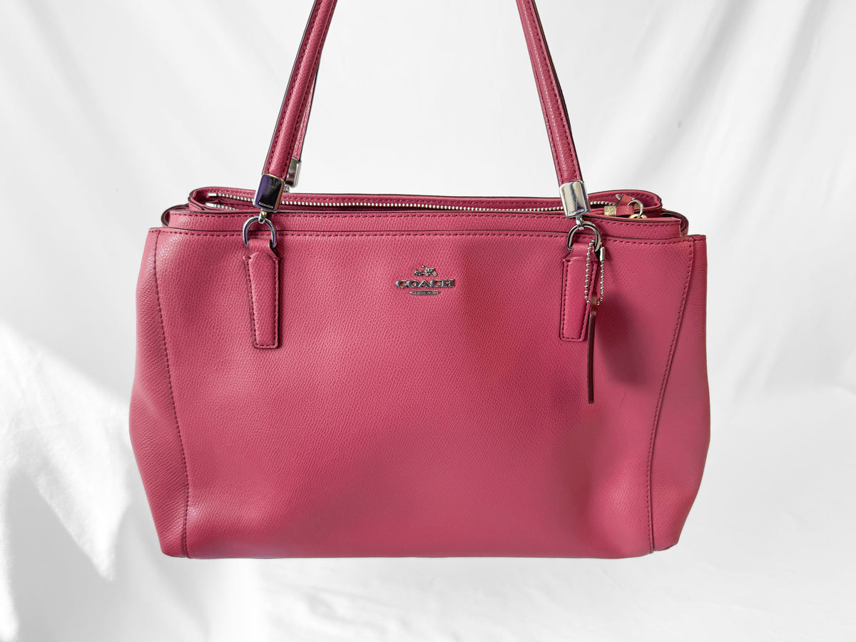 Coach Christie Pink Large Leather Carryall Shoulder Tote Bag with Detachable Crossbody Strap, Style #34672