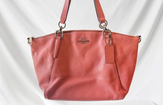 Y2K Coach Coral Pink Small Kelsey Satchel Handbag with Detachable Crossbody Strap, Style #28993