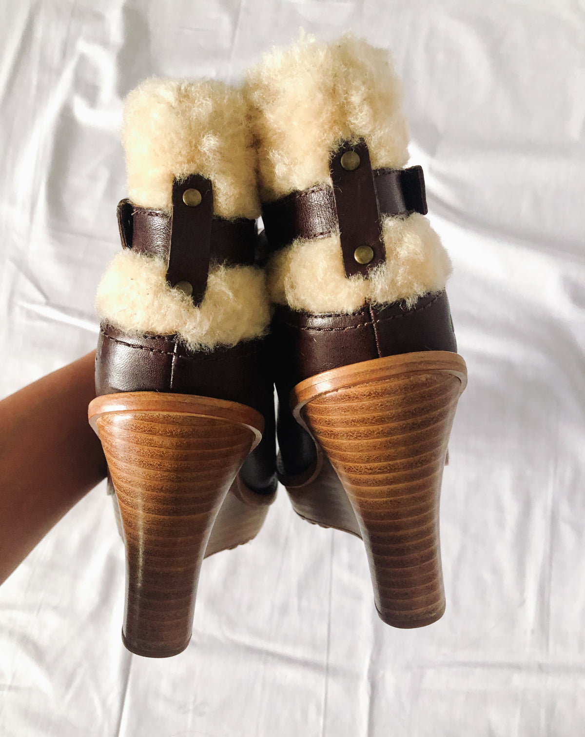 UGG Anais Brown Leather Wedge Booties, Women's Sz. 6