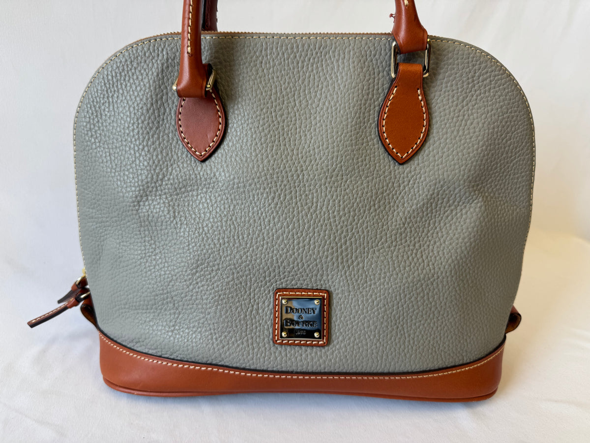 Dooney and Bourke Gray Pebbled Leather Dome Satchel Handbag