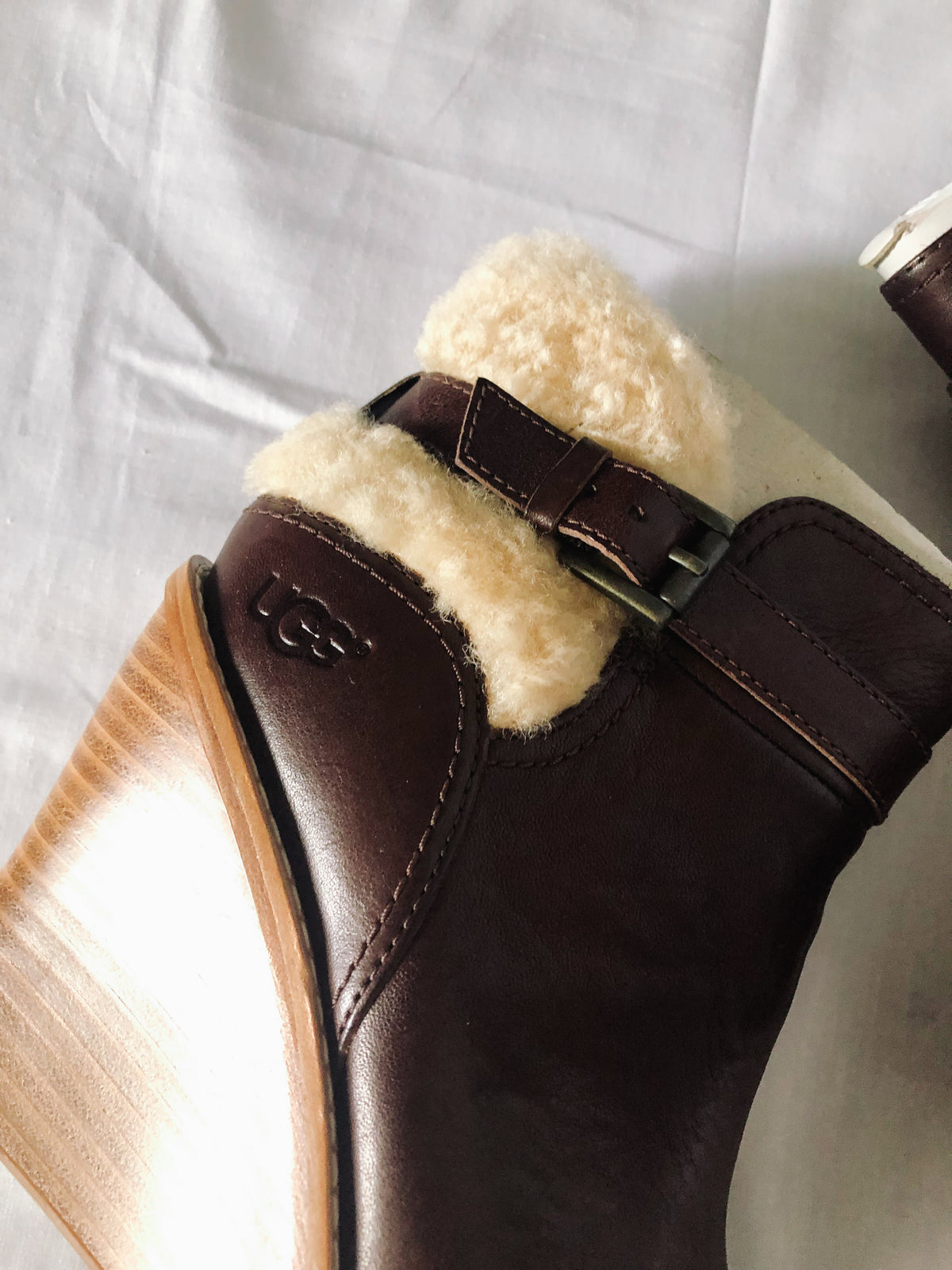 UGG Anais Brown Leather Wedge Booties, Women's Sz. 6