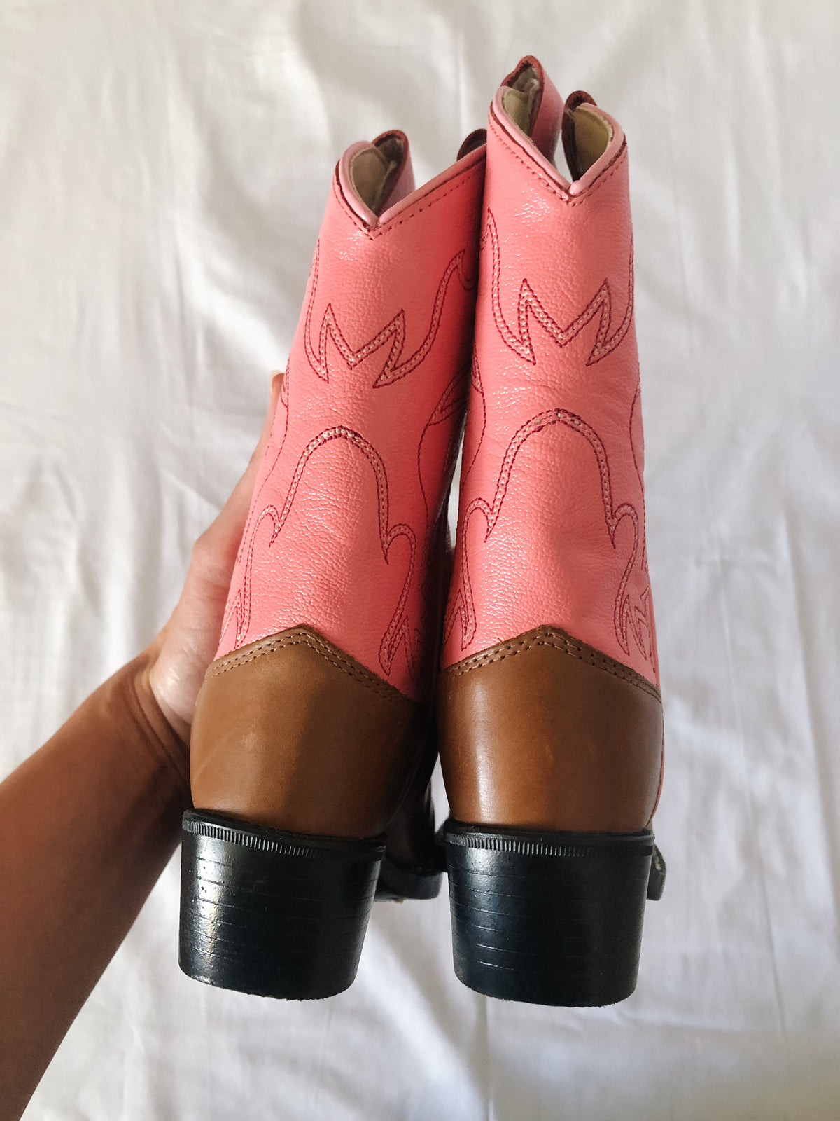 Old West Brown Cowhide Boots, Kids 8.5 D