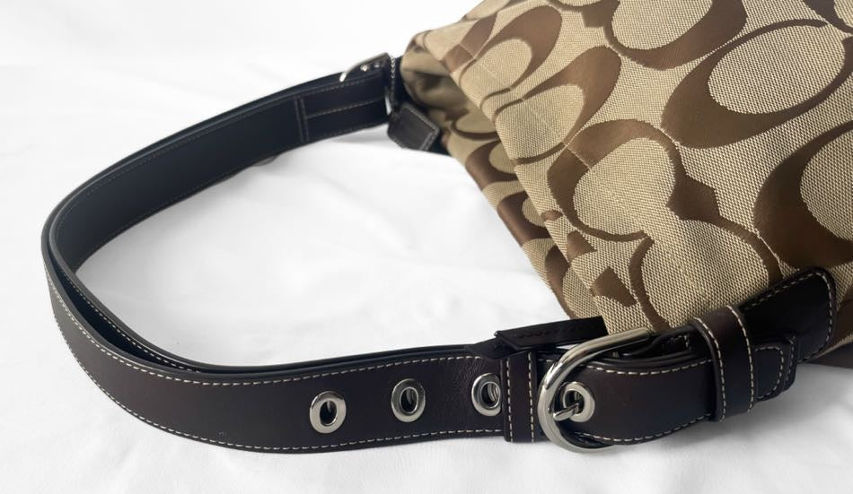 Y2K Coach East/West Beige Brown Signature Canvas Shoulder Bag, Style #15068