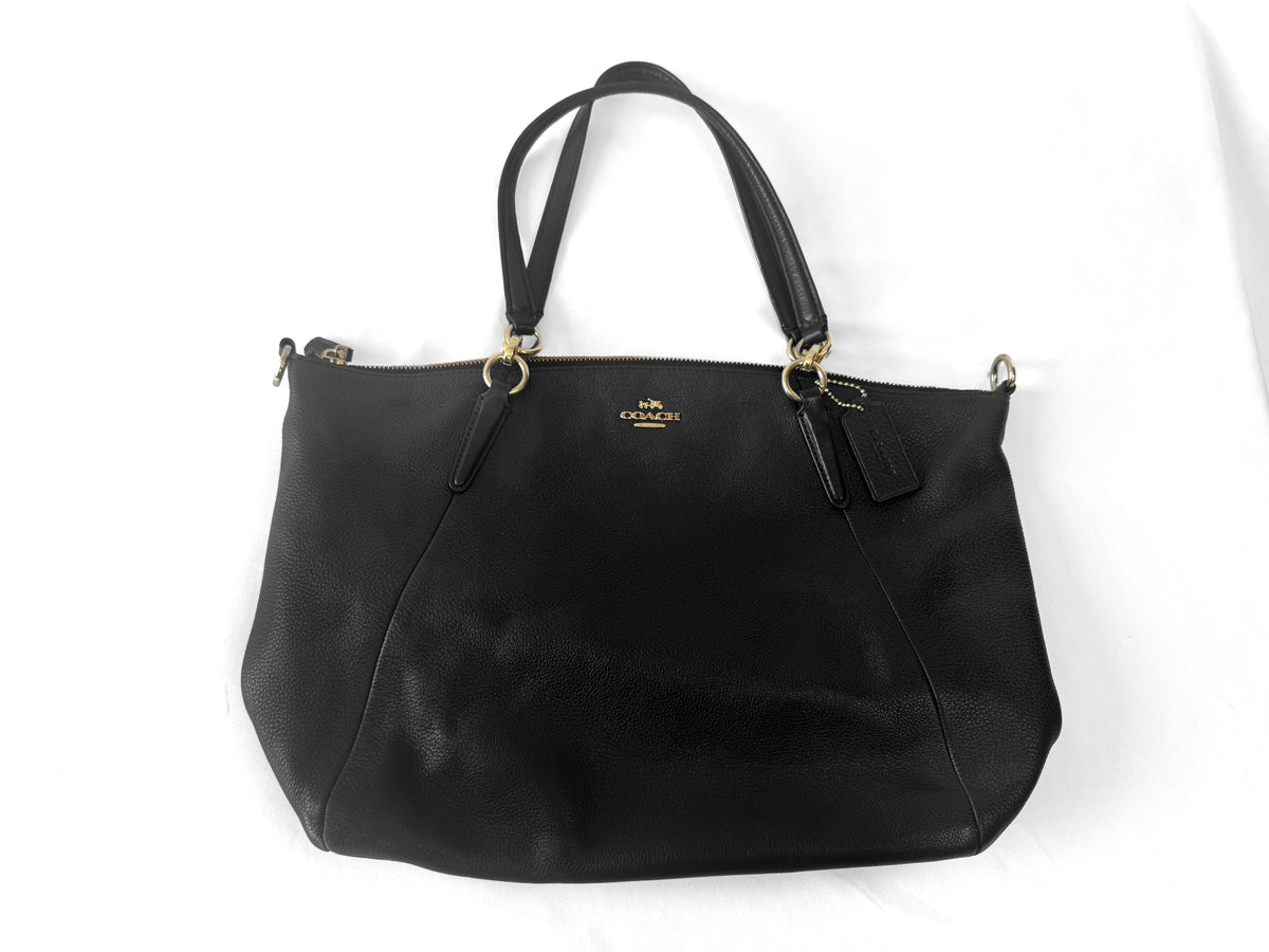 Coach Large Kelsey Black Pebbled Leather Satchel with Detachable Crossbody Strap, Style #36591