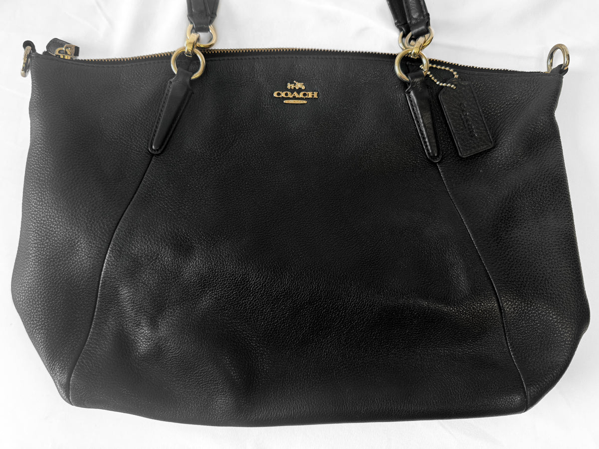 Coach Large Kelsey Black Pebbled Leather Satchel with Detachable Crossbody Strap, Style #36591