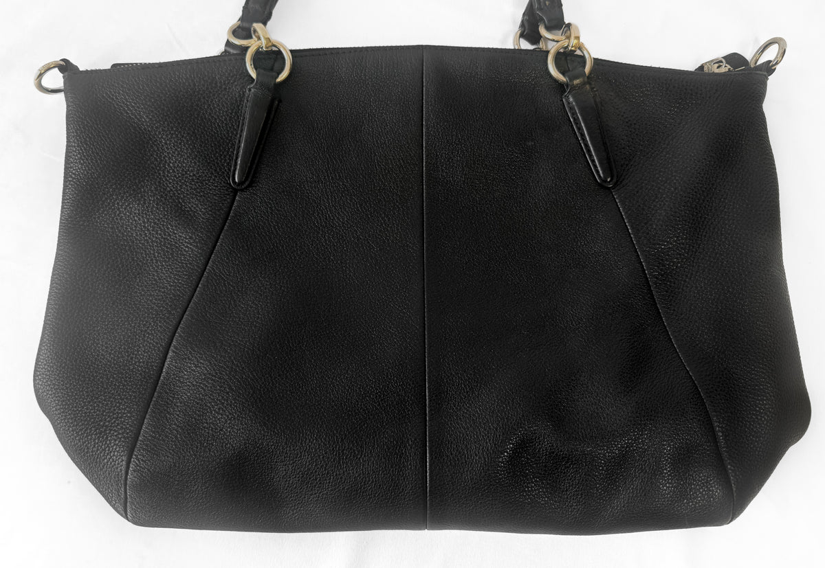 Coach Large Kelsey Black Pebbled Leather Satchel with Detachable Crossbody Strap, Style #36591