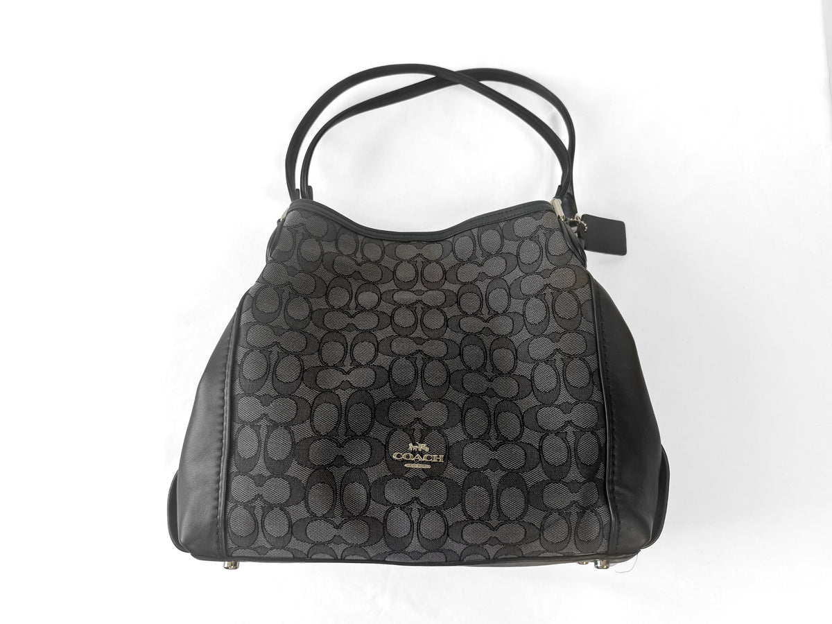 Coach Edie 31 Dark Grey/Black Signature Jacquard Canvas Shoulder Bag, Style #57933