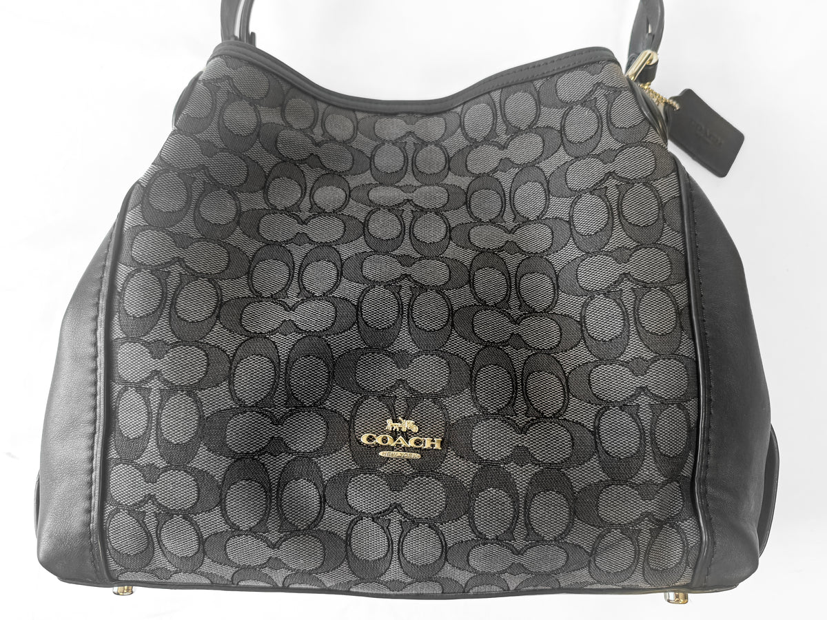 Coach Edie 31 Dark Grey/Black Signature Jacquard Canvas Shoulder Bag, Style #57933