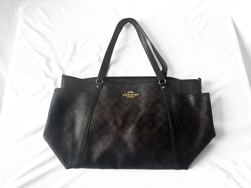 Coach Signature Canvas Chocolate Brown Baby Shoulder Tote Bag, Style #C4071