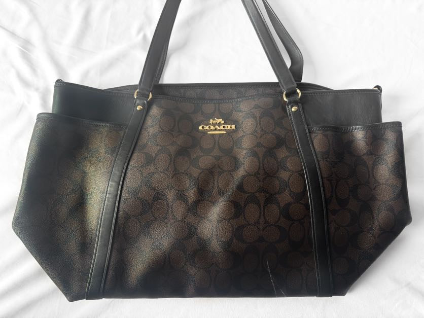 Coach Signature Canvas Chocolate Brown Baby Shoulder Tote Bag, Style #C4071