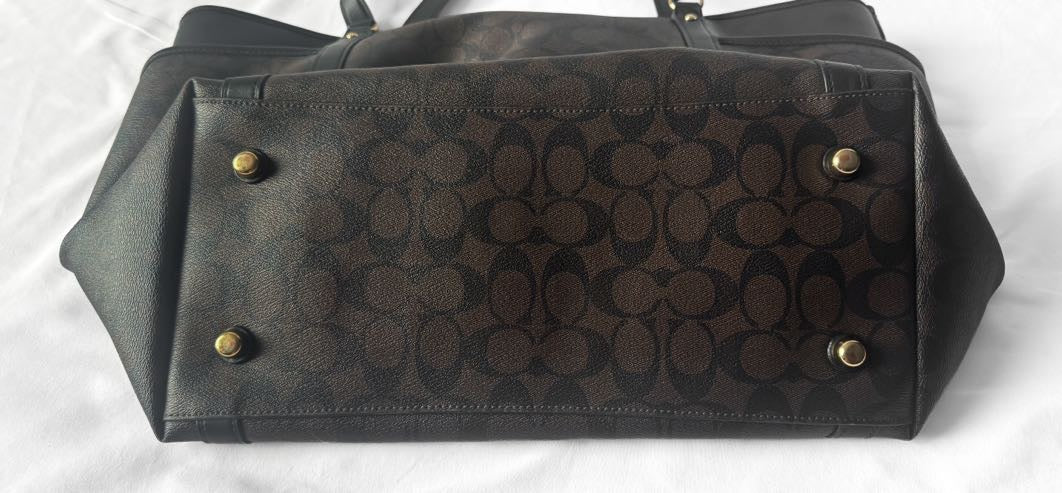 Coach Signature Canvas Chocolate Brown Baby Shoulder Tote Bag, Style #C4071