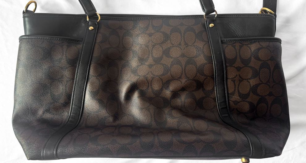 Coach Signature Canvas Chocolate Brown Baby Shoulder Tote Bag, Style #C4071