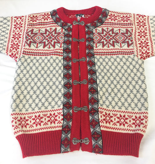 Vintage Dale of Norway Cream Red Pointsetta Fair Isle Pure Wool Nordic Sweater, Unisex Sz. L/XL