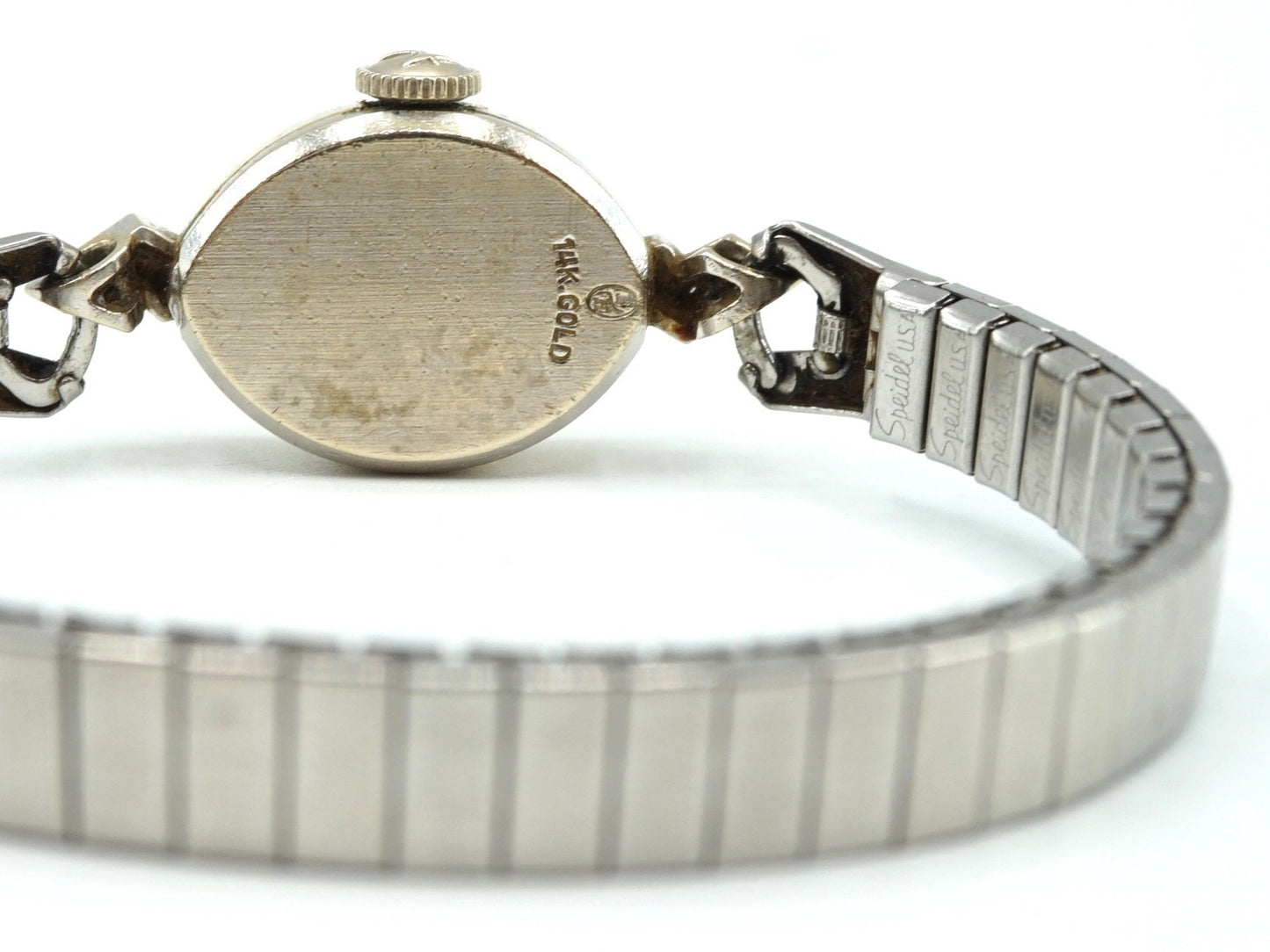 Vintage 14K White Gold CROTON Ladies Cocktail Watch, Speidel Expandable Band, Collector Watches, Not Working