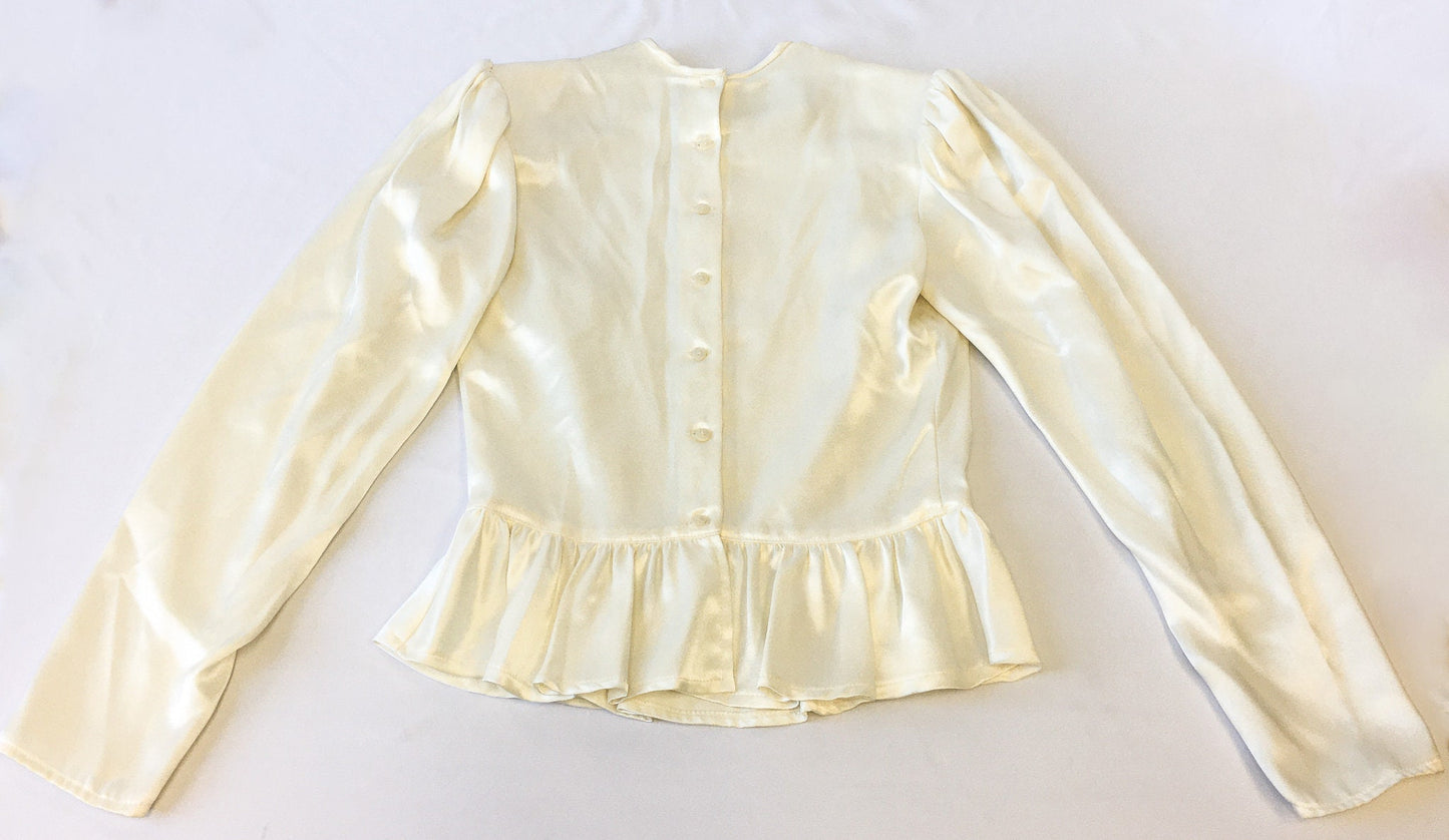 Vintage 70s Gunne Sax By Jessica McClintock Ivory Lace Front Top and Skirt Set, Vintage Sz. 9