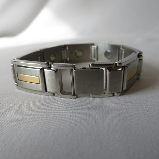 Vintage Stēl 14k Gold Stainless Steel Link Bracelet