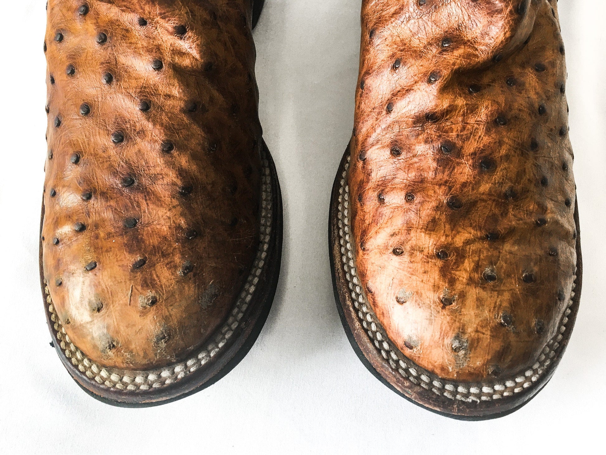 Vintage Anderson Bean Boot Co. Black and Brown Ostrich and Leather Embroidered Cowboy Boots, Men's Sz. 9D, Vintage Western Boots