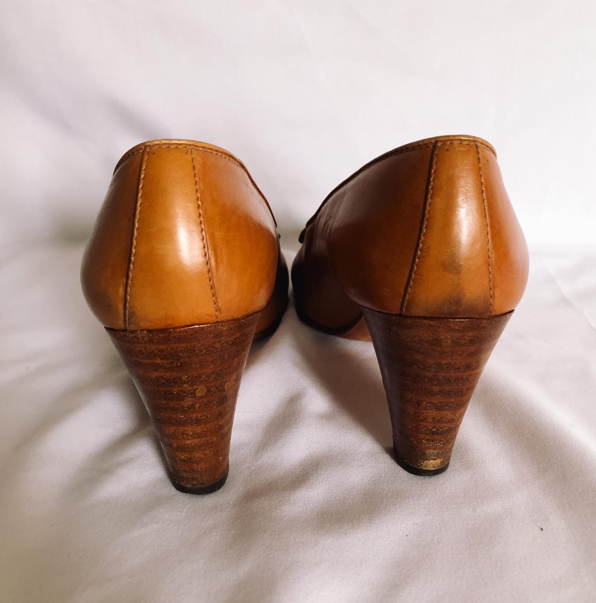 Vintage GUCCI Penny Loafer Light Brown Pumps, 80s Gucci Pumps, Sz. 37B