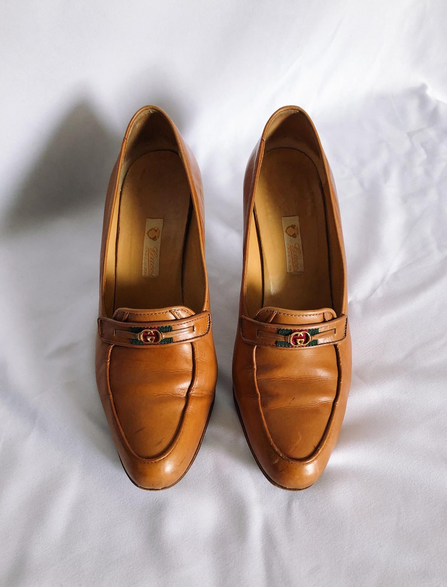 Vintage GUCCI Penny Loafer Light Brown Pumps, 80s Gucci Pumps, Sz. 37B