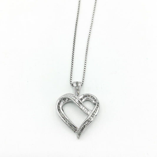 925 Genuine Diamond Heart Pendant with 925 Box Chain 18" Necklace