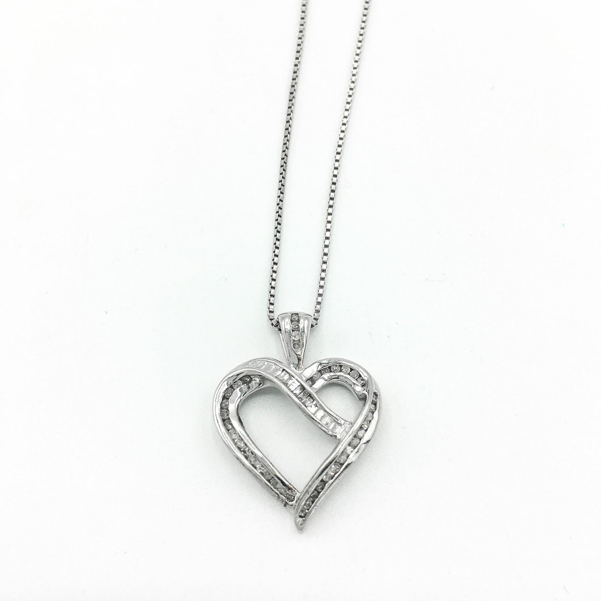 925 Genuine Diamond Heart Pendant with 925 Box Chain 18" Necklace