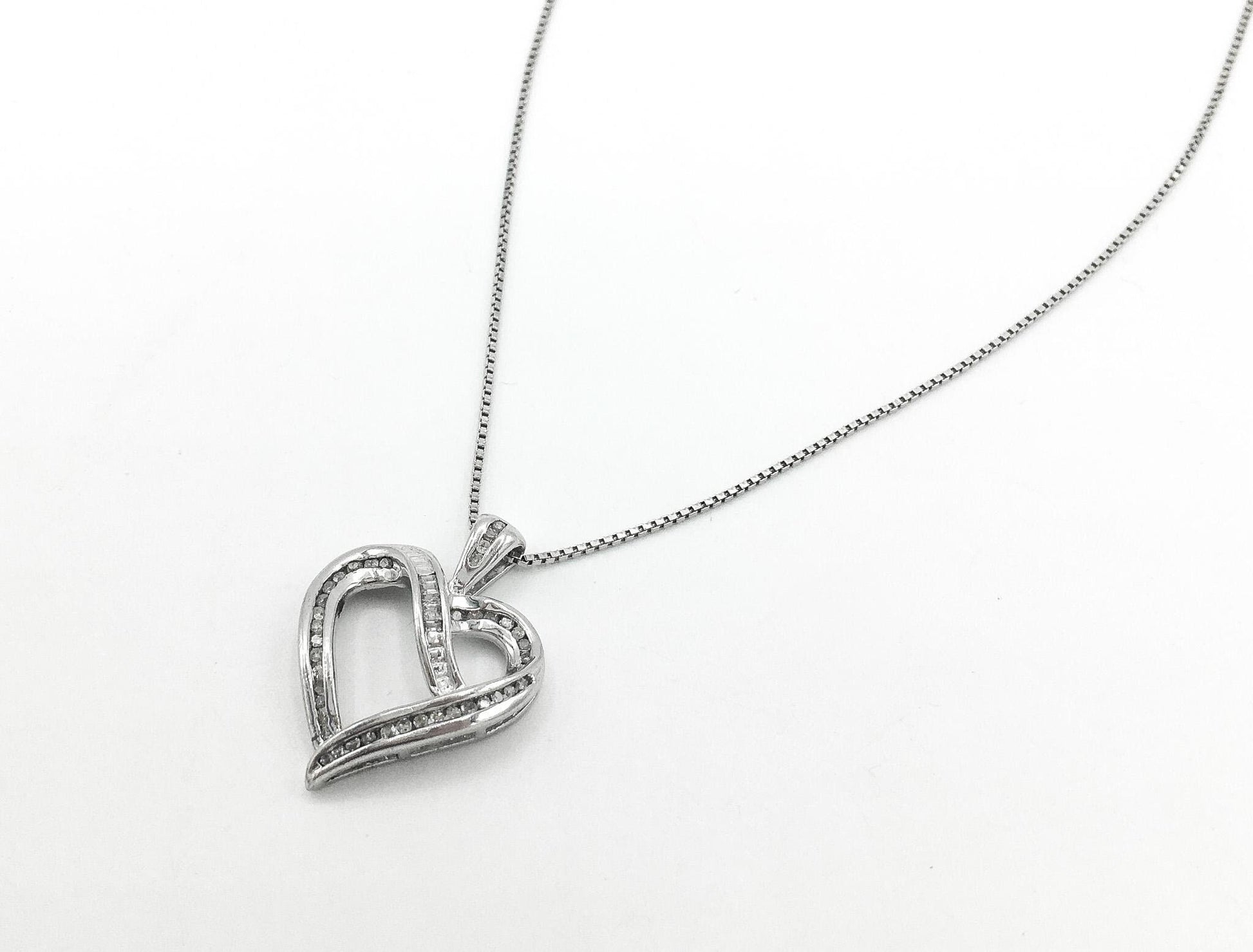 925 Genuine Diamond Heart Pendant with 925 Box Chain 18" Necklace